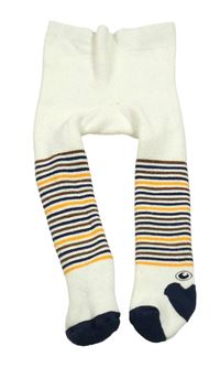 Bílo-hnědo-tmavomodré thermo punčocháče s pruhy