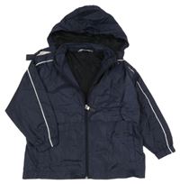 Tmavomodrá šusťáková jarní bunda s kapucí