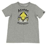 Šedé melírované tričko s potiskem Adidas