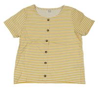 Bielo-horčicové pruhované tričko s gombíkmi C&A