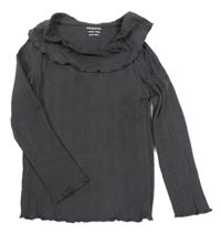 Antracitové žebrované triko s límečkem Primark