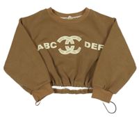 Hnedá crop mikina s písmeny a perlami