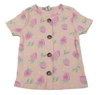 Ružové rebrované tričko s jahodami a gombíkmi Dopodopo