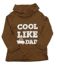 Hnědo-černé pruhované triko s nápisem a komínovým límcem Topomini