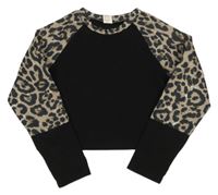 Čierno-hnedé crop tričko s leopardím vzorom