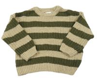 Hnědo-khaki pruhovaný vlnený sveter Zara