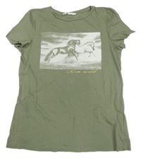 Khaki tričko s koňmi H&M
