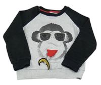 Sivo-čierna mikina s opicou a plyšovými rukávy zn. F&F