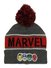 Sivo-červená pletená čapica s Marevel a brmbolcom Primark