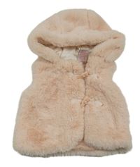 Marhuľová kožušinová podšitá vesta s kapucňou