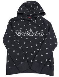 Antracitová mikina s diamanty a nápisom a kapucňou S. Oliver