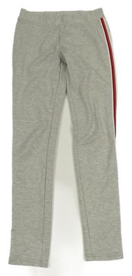 Šedé melírované tepláky s červeným pruhem C&A