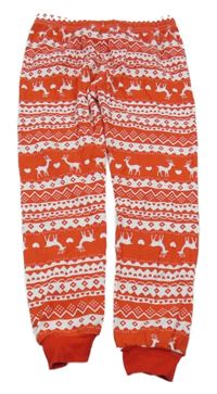 Červeno-bílé vzorované pyžamové kalhoty se soby 