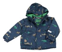 Tmavomodrá šusťáková jarní bunda se zvířaty a kapucí Impidimpi