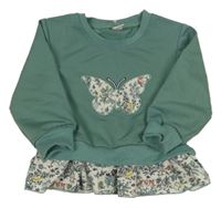 Zelená ľahká mikina s motýlkom a volánikom shein