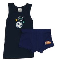 2 set - tmavomodrý nátělník s míčem + tmavomodré boxerky 