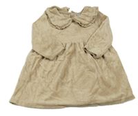 Svetlobéžové zamatové šaty s bodkami a golierikom Ergee