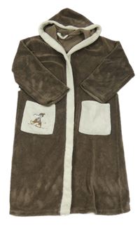 Hnědý chlupatý župan s bílými kapsami a kapucí Alive