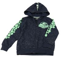 Tmavomodrá melírovaná prepínaci mikina so zeleným potlačou a ostny a kapucňou