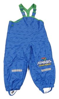 Modro-zelené vzorované šusťákové zateplené laclové kalhoty s PJMASKS