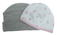 2set - 2x čepička - šedá + bílá kvetovaná