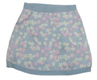 Světlemodro-bielo-ružová kvetovaná úpletová sukňa Primark