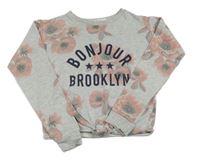 Sivá kvetovaná crop mikina s nápismi zn. H&M