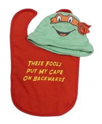 2set - Zelená čepice - Želvy Ninja + Červený bryndák s nápisem 