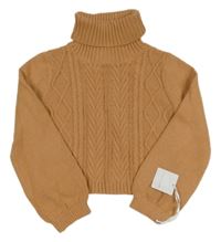 Nové - Karamelový crop vzorovaný svetrový rolák Tahari