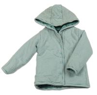 Zeleno-bílá pruhovaná propínací zateplená oboustranná mikina s kapucí 