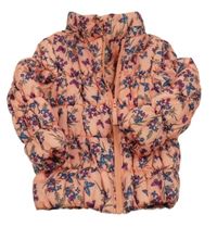 Lososová šušťáková kvetovaná zimná bunda s motýlikmi Cherokee