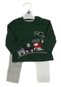 Nové - 2set - Tmavozelené triko s vlakem + šedé lehké tepláky Nutmeg