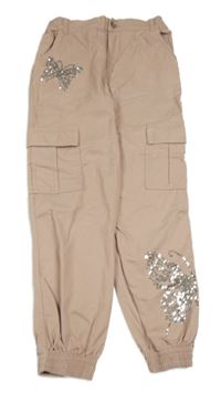 Světlerůžové cargo cuff rifle s motýlky z flitrů F&F