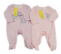 Nové - 2set - 2x žebrovaný overal se slony - lila + růžovo-bílý pruhovaný Shein