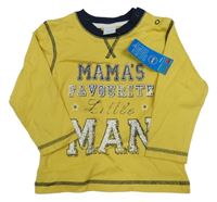 Nové - Žlto-tmavomodré tričko s nápismi
