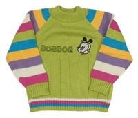 Světlezeleno-farebný sveter s nápisom a pejksem