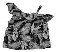 Čierno-biely crop top s listami a volánikom H&M