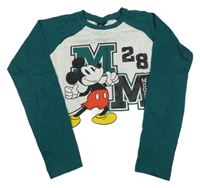 Bielo-zelené crop tričko s Mickeym Disney