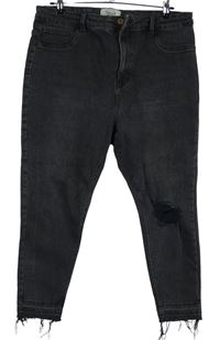 Dámské tmavošedé capri roztřepené rifle s prošoupáním New Look 
