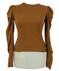 Dámske hnedé crop tričko s nabíranými rukávy Shein