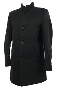 Dámsky čierny vlnený zateplený kabát