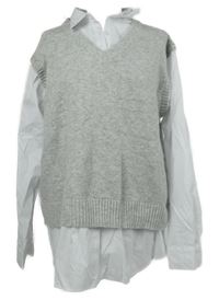 Dámská šedý svetr s bílou halenkovou vsadkou Primark 