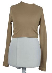 Dámské béžové žebrované crop triko MissGuided