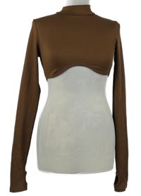 Dámske hnedé rebrované crop tričko so stojačikom H&M