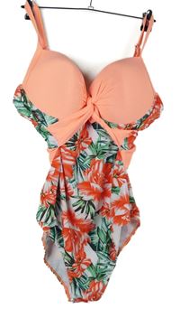 Dámske oranžovo-kvetované jednodielne plavky Shein