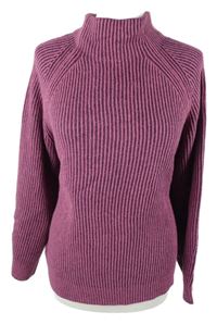 Dámský růžovo-purpurový žebrovaný svetr se stojáčkem 