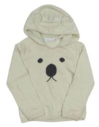 Svetlobéžový ľahký sveter s medvěďom a kapucňou