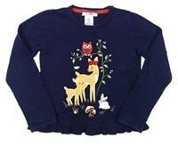 Tmavomodrý ľahký sveter so zvieratkami