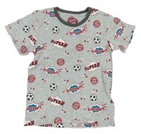 Svetlosivé tričko s nápismi a míči FC Bayern