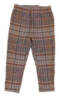 Růžovo-modré kostkované pletené legíny Next 